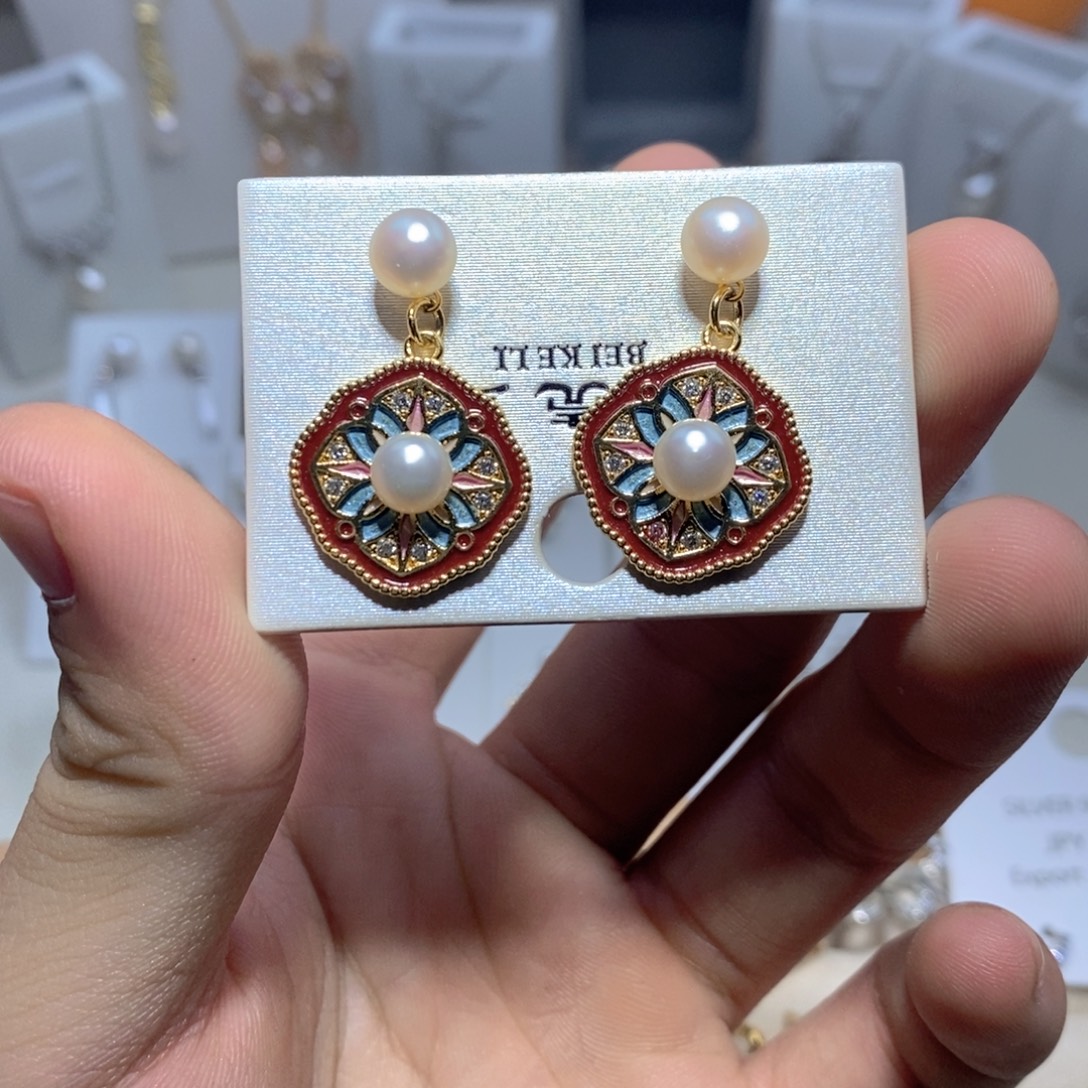 耳饰淡水珍珠银S925镶嵌