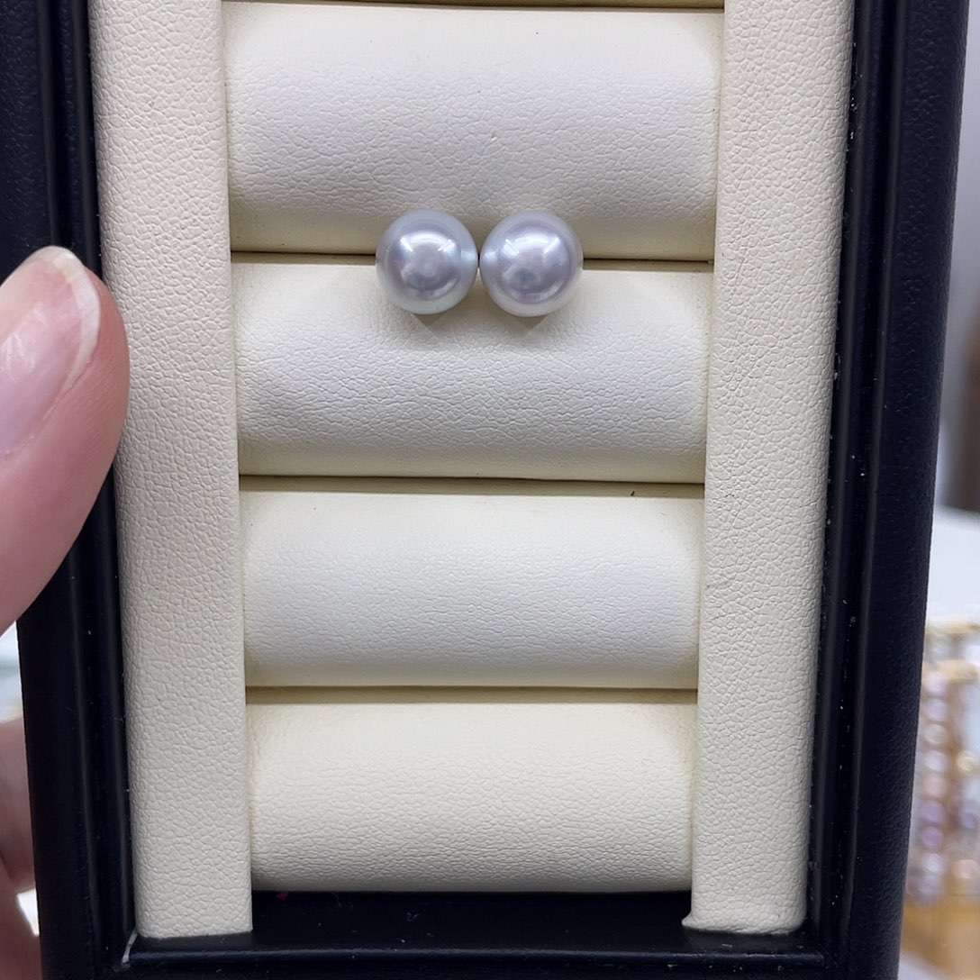 银S925镶嵌海水珍珠耳饰8-9mm澳白