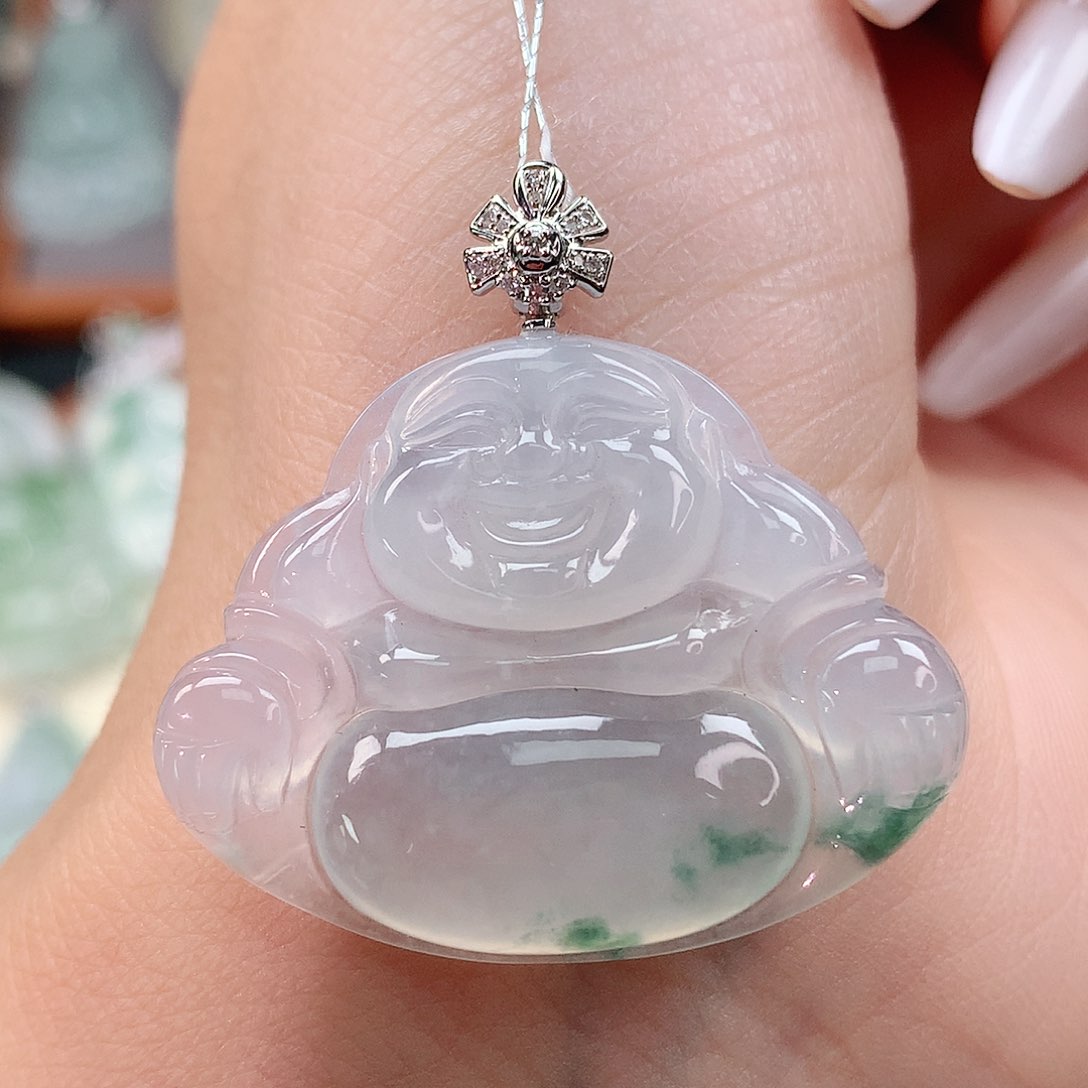 颈饰18K金镶嵌翡翠佛公