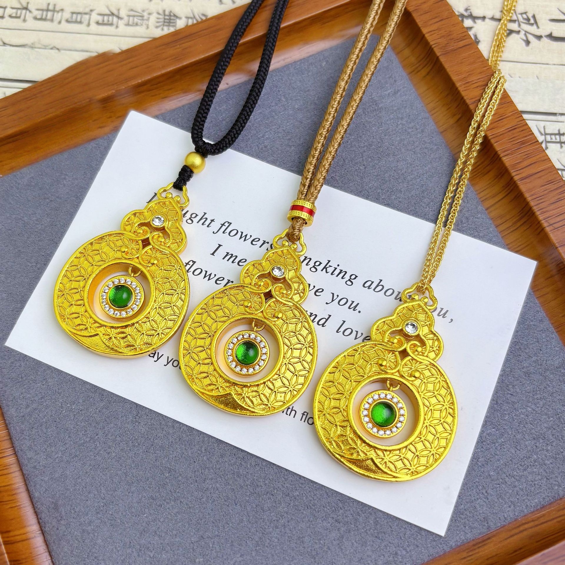 铜合金吊坠 古法镶钻福字六字真言葫芦吊坠新中式项链毛衣链女