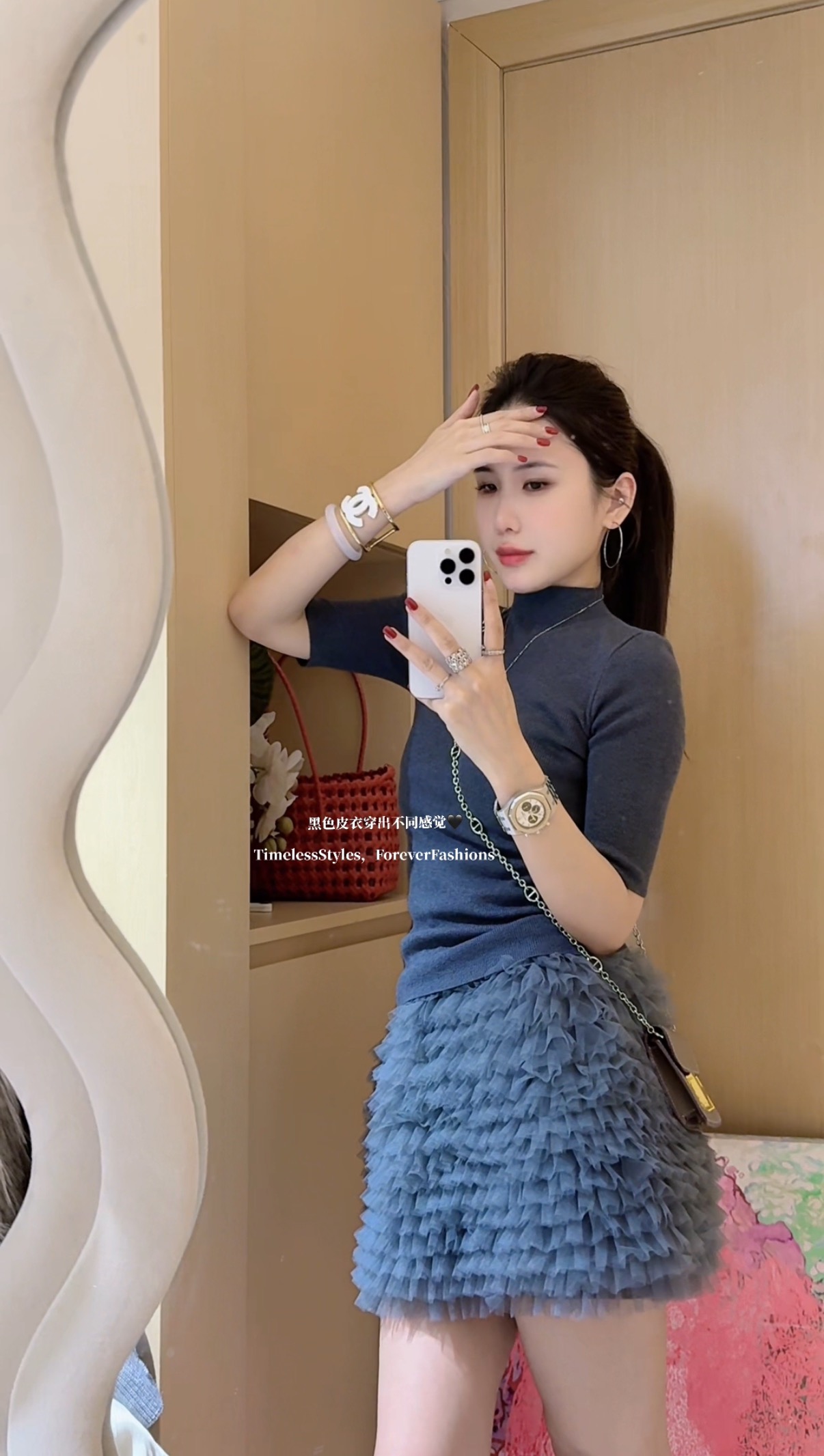 OOPPSI服饰 高级感气质半高领打底衫正肩女修身显瘦中袖内搭上衣