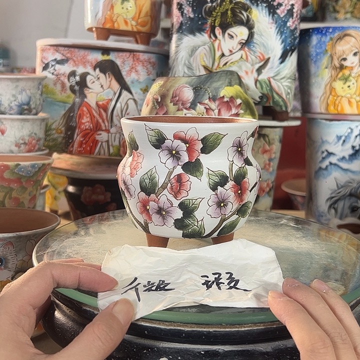 满38包邮 景德镇幸运花盆