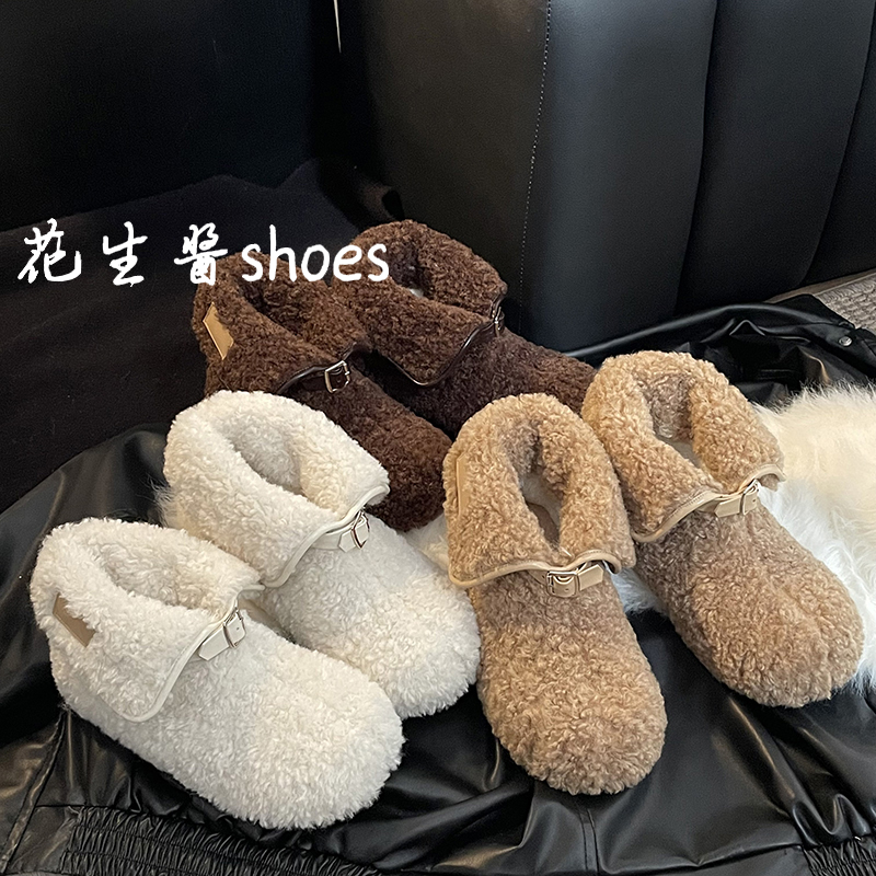 秋冬厚底小土豆百搭加绒毛毛雪地靴时尚防滑软底棉鞋个性设计款棉