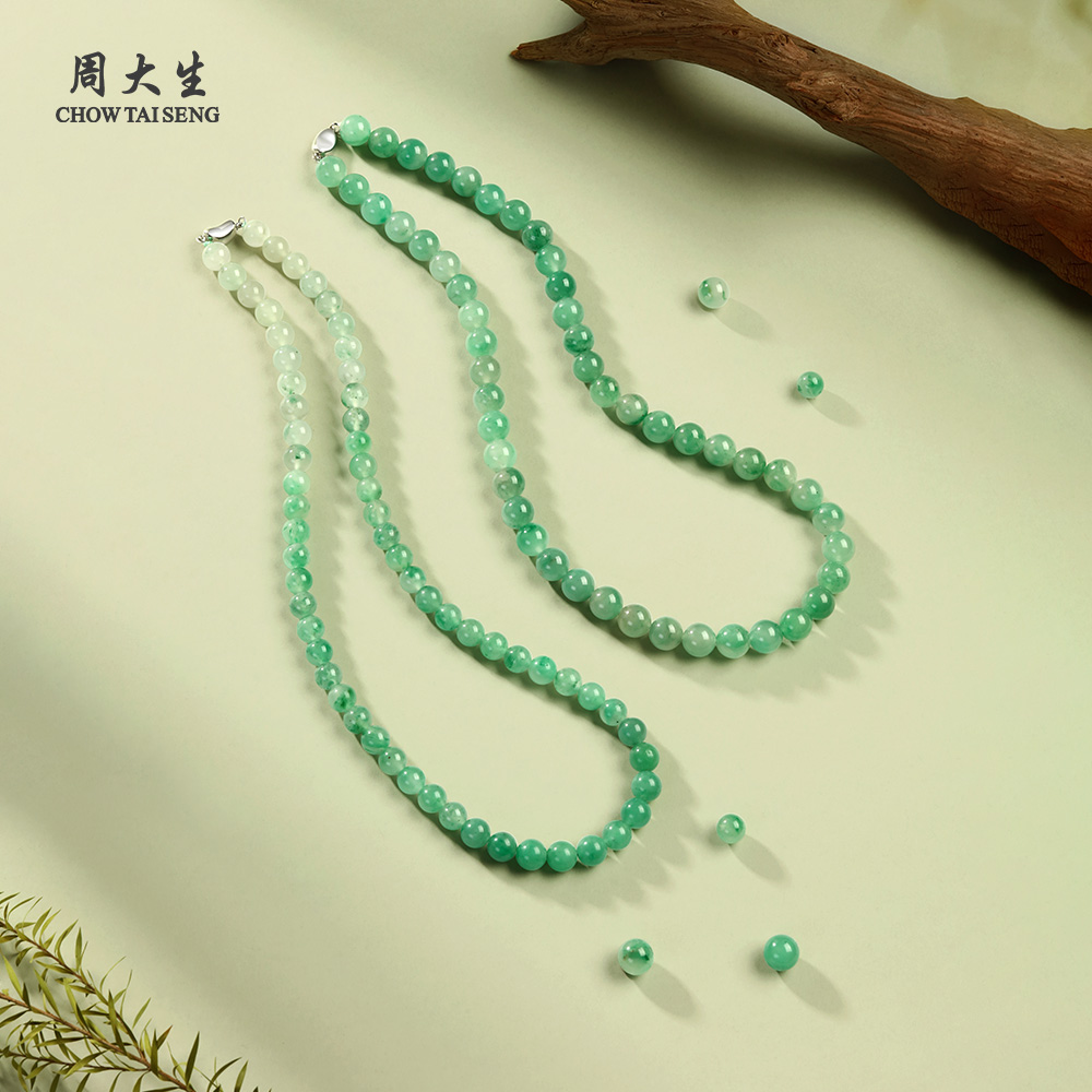 周大生逸山青非洲翠项链天然玉石珠串冰透气质优雅节日礼物送老婆