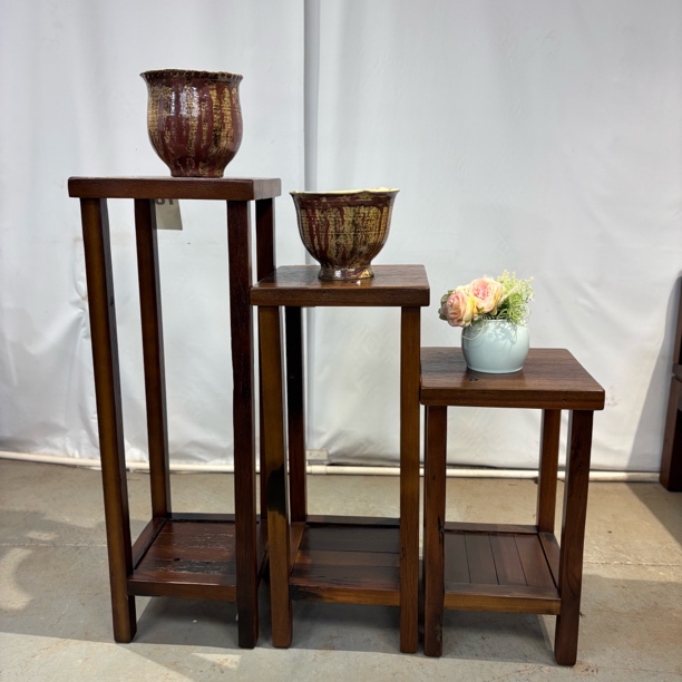 老船木花架置物架茶室阳台双层花几落地置物架简约家用新中式玄关