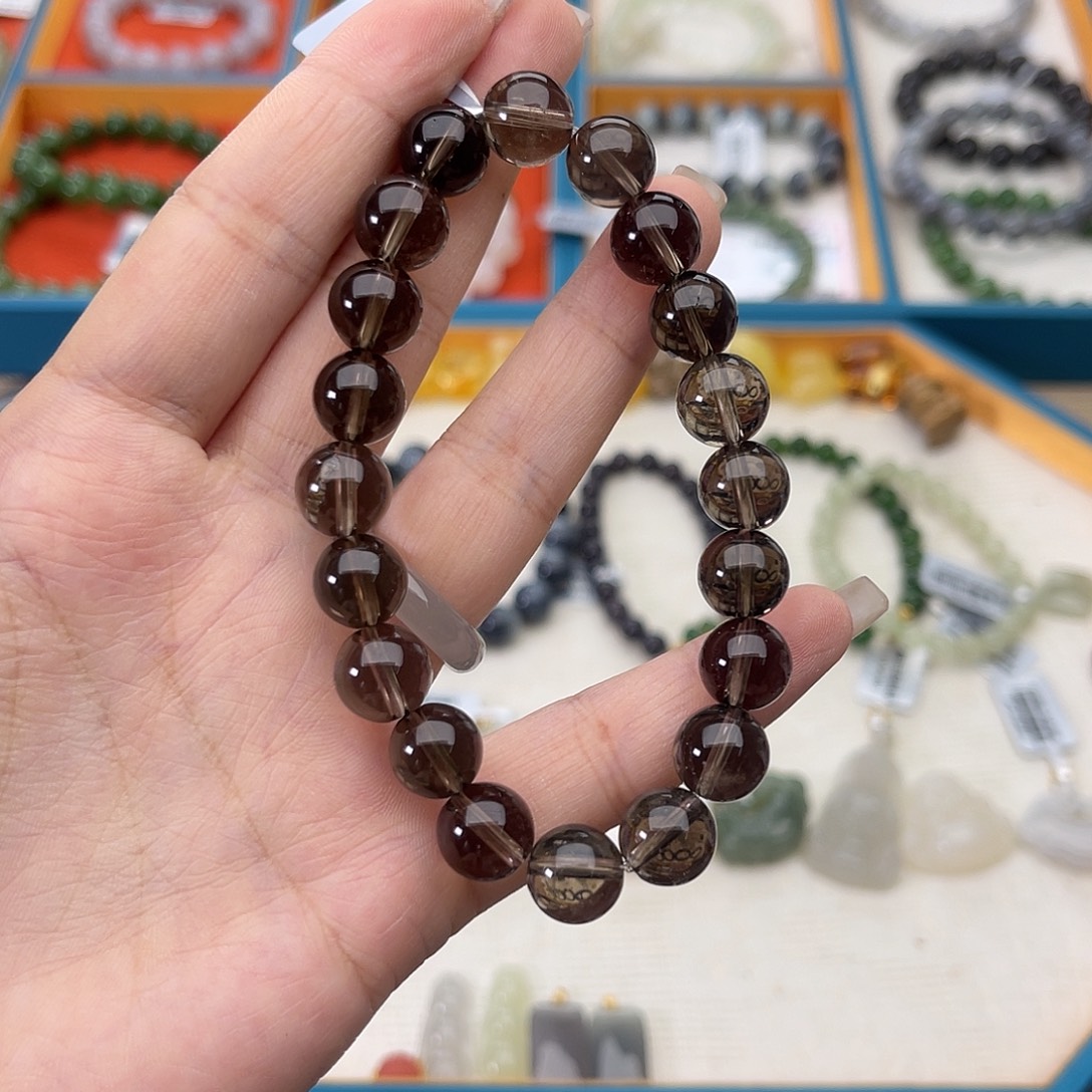 未镶嵌水晶手链w10茶水晶10mm