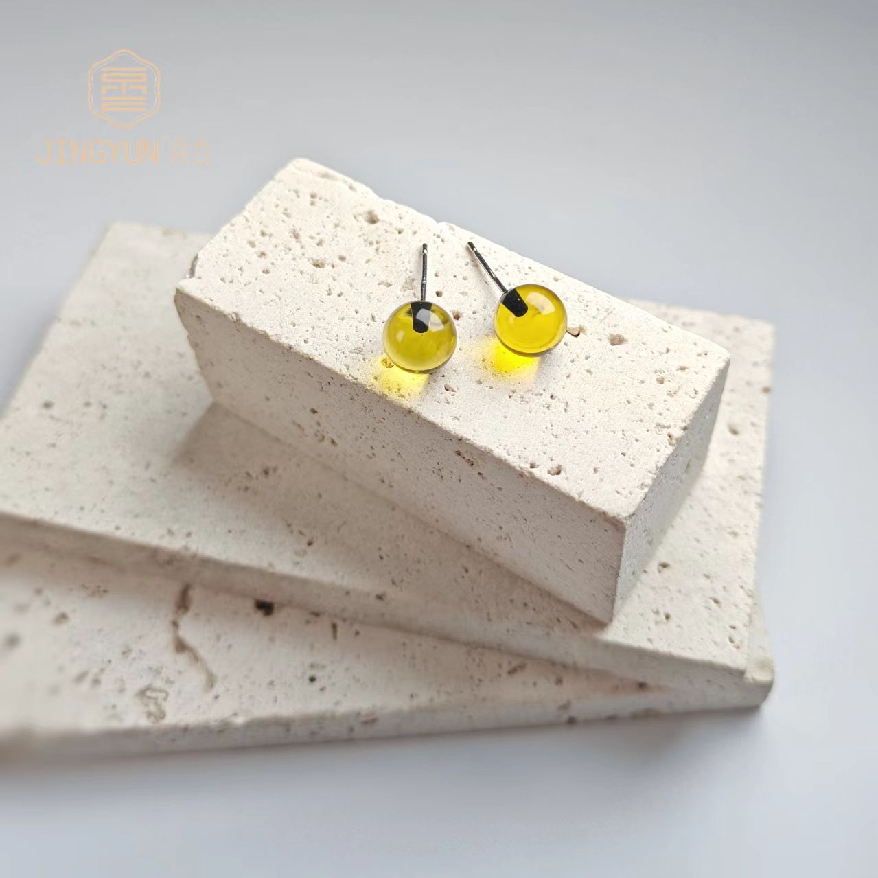 蓝珀耳钉7mm琥珀精致新品耳饰耳环上新