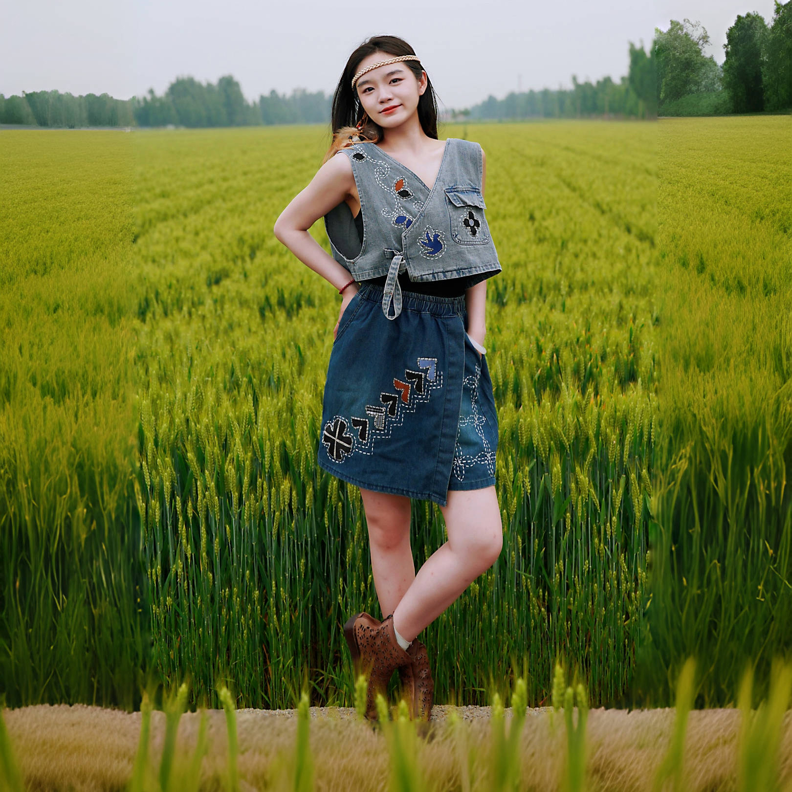 【心朝】时尚宽松刺绣套装夏季时尚穿搭