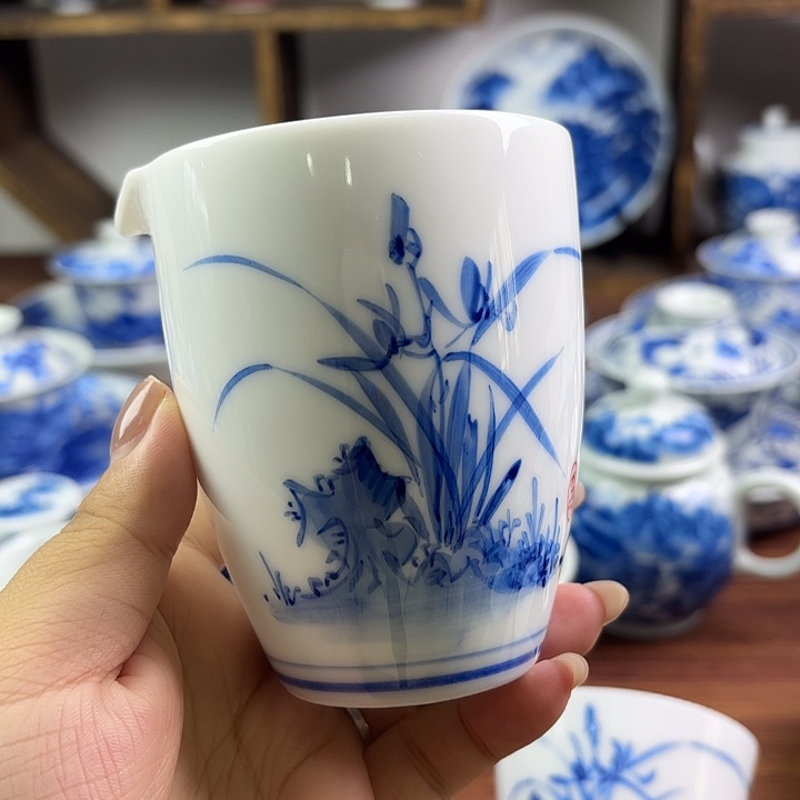 景德镇纯手工手绘兰花系列白瓷公道杯分茶器功夫茶具200cc