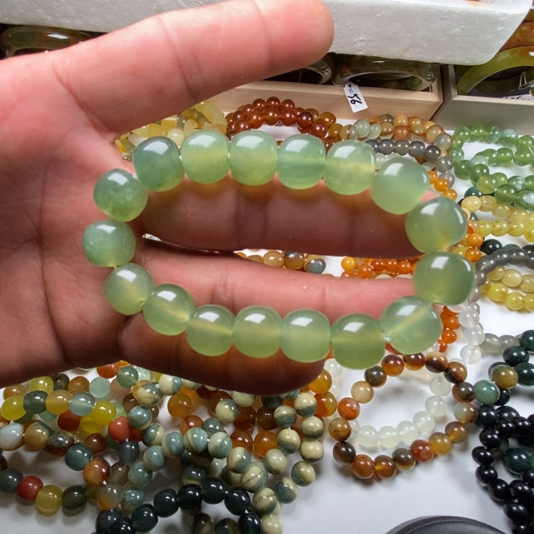 未镶嵌蛇纹石玉手链卡13无暇福利花玉老型手串