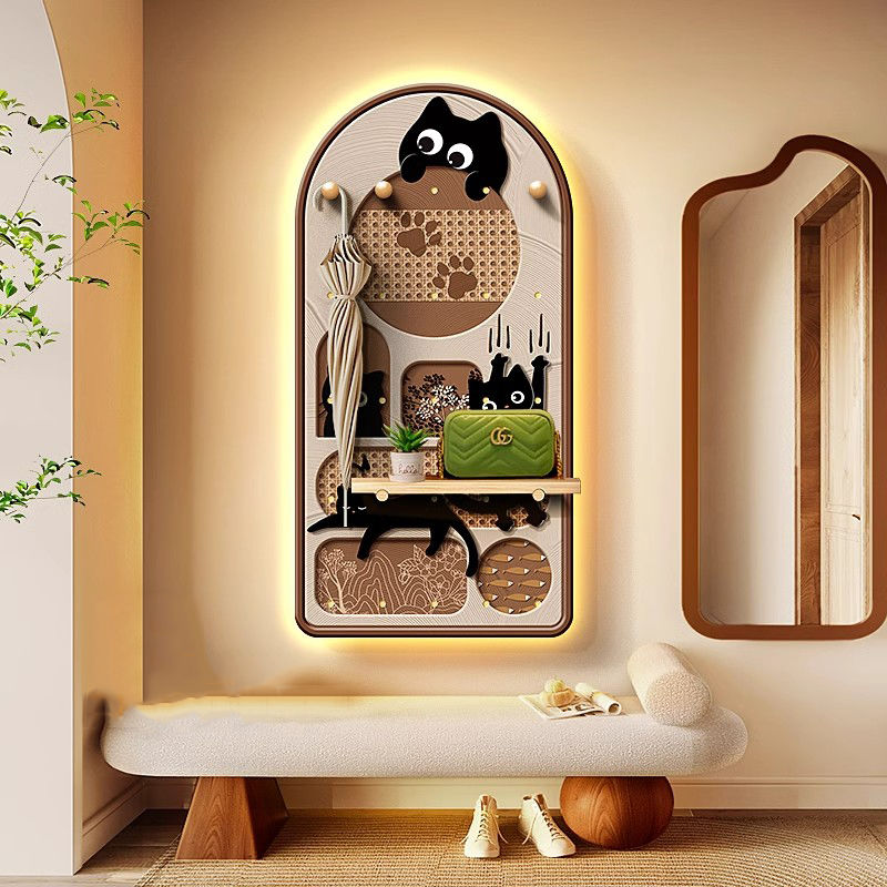 中古风猫咪玄关装饰画洞洞板多功能置物挂画入户走廊过道壁饰画