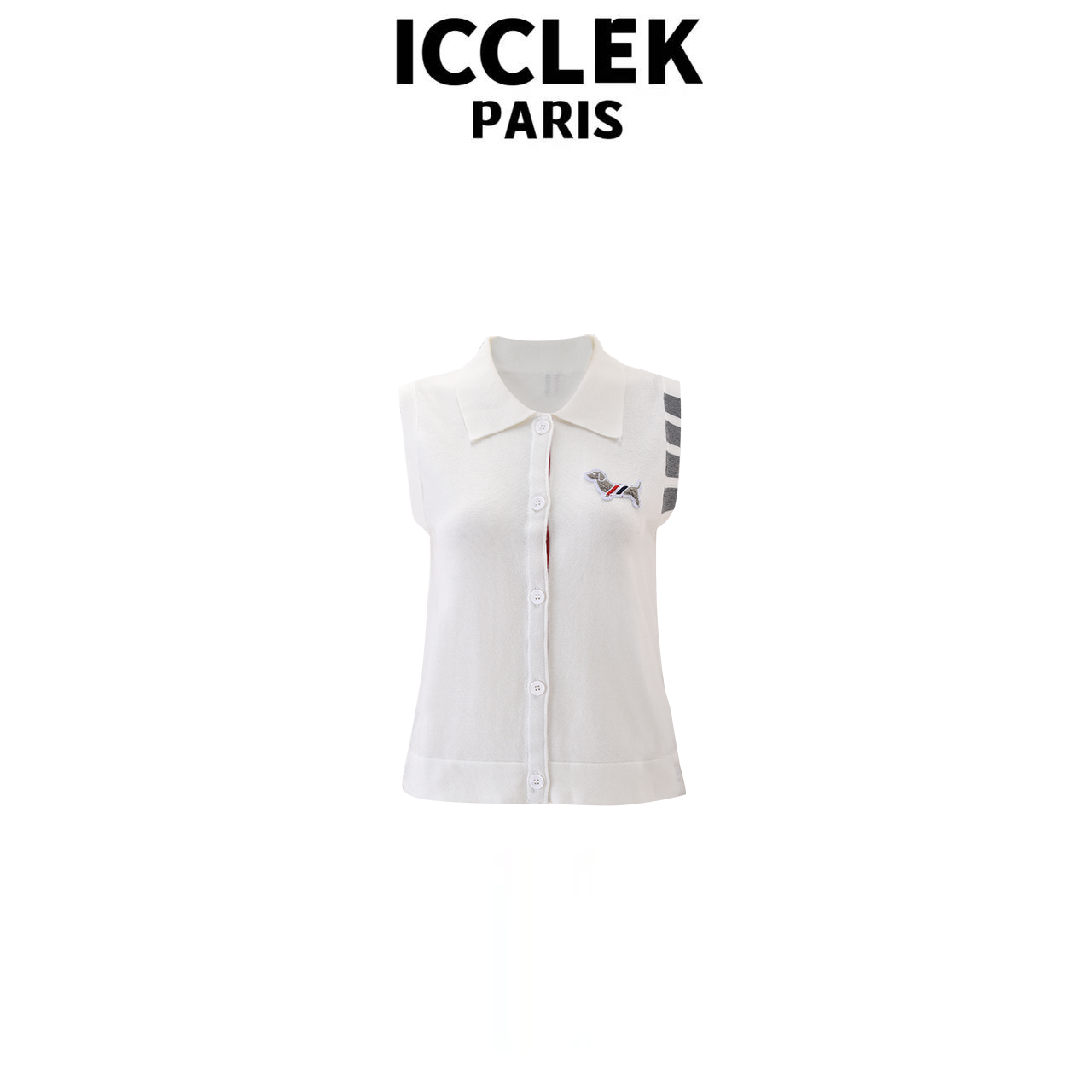 XY ICCLEK 夏季翻领针织背心无袖百搭时尚气质名媛显瘦上衣-1135