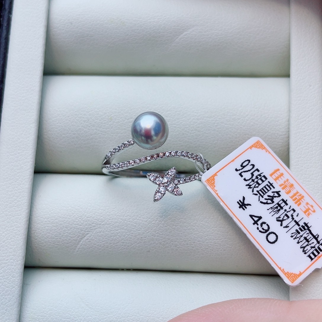 海水珍珠戒指银S925镶嵌w32