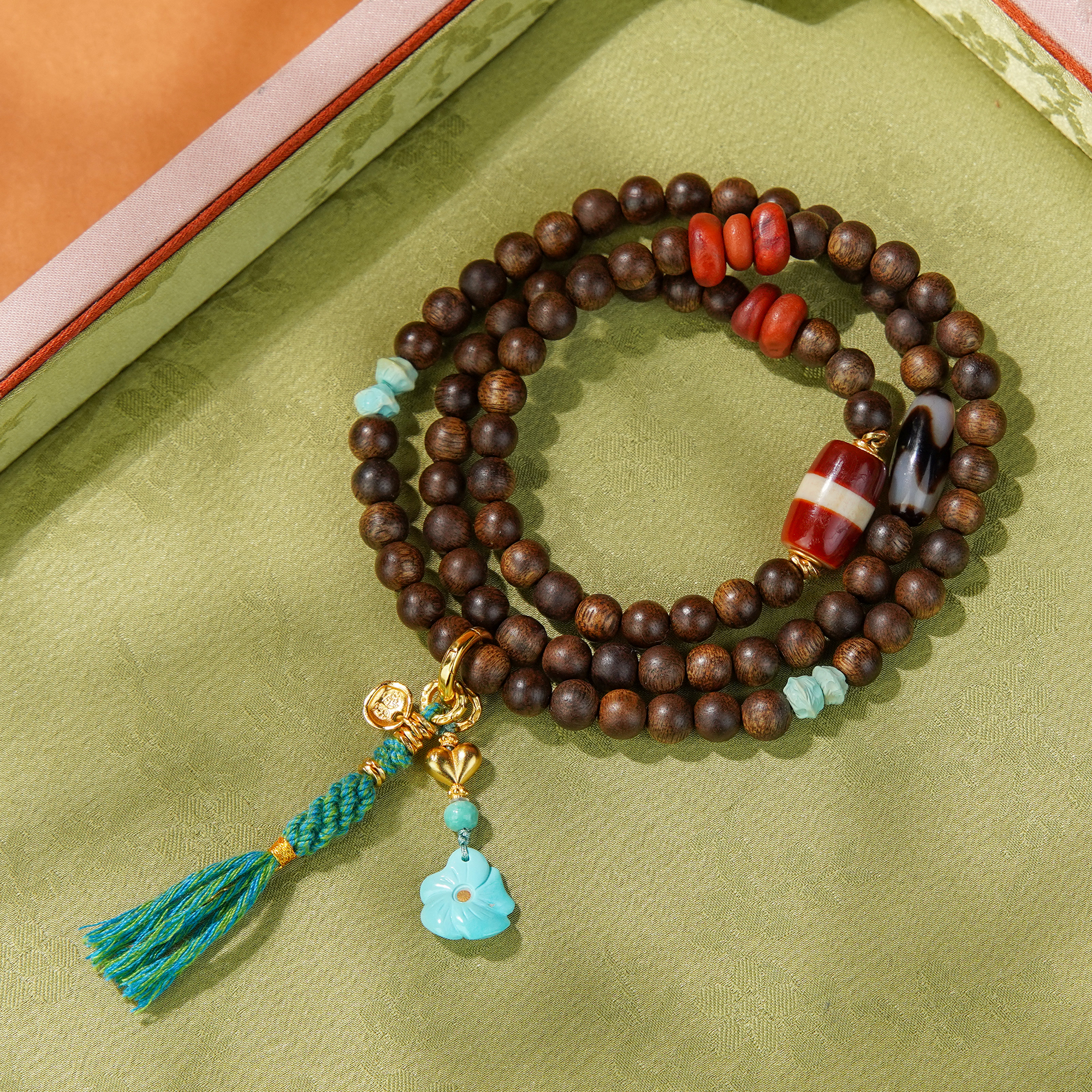 沉香沉水白奇楠DIYs925南红绿松药师沉香手串多圈/CX00597A