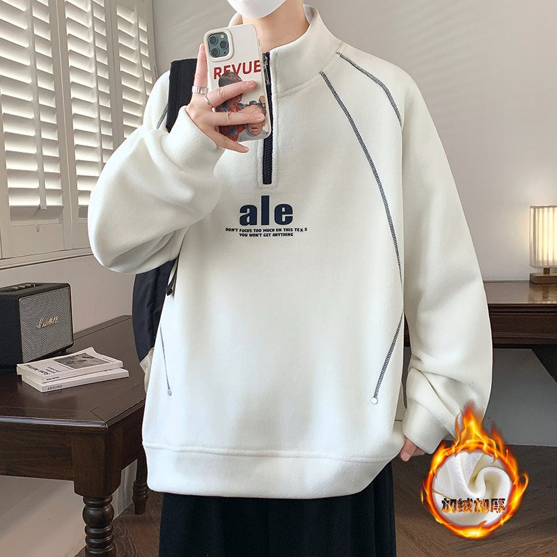 冬季新款青少年加绒卫衣高领打底半拉链套头打底加绒休闲百搭上衣