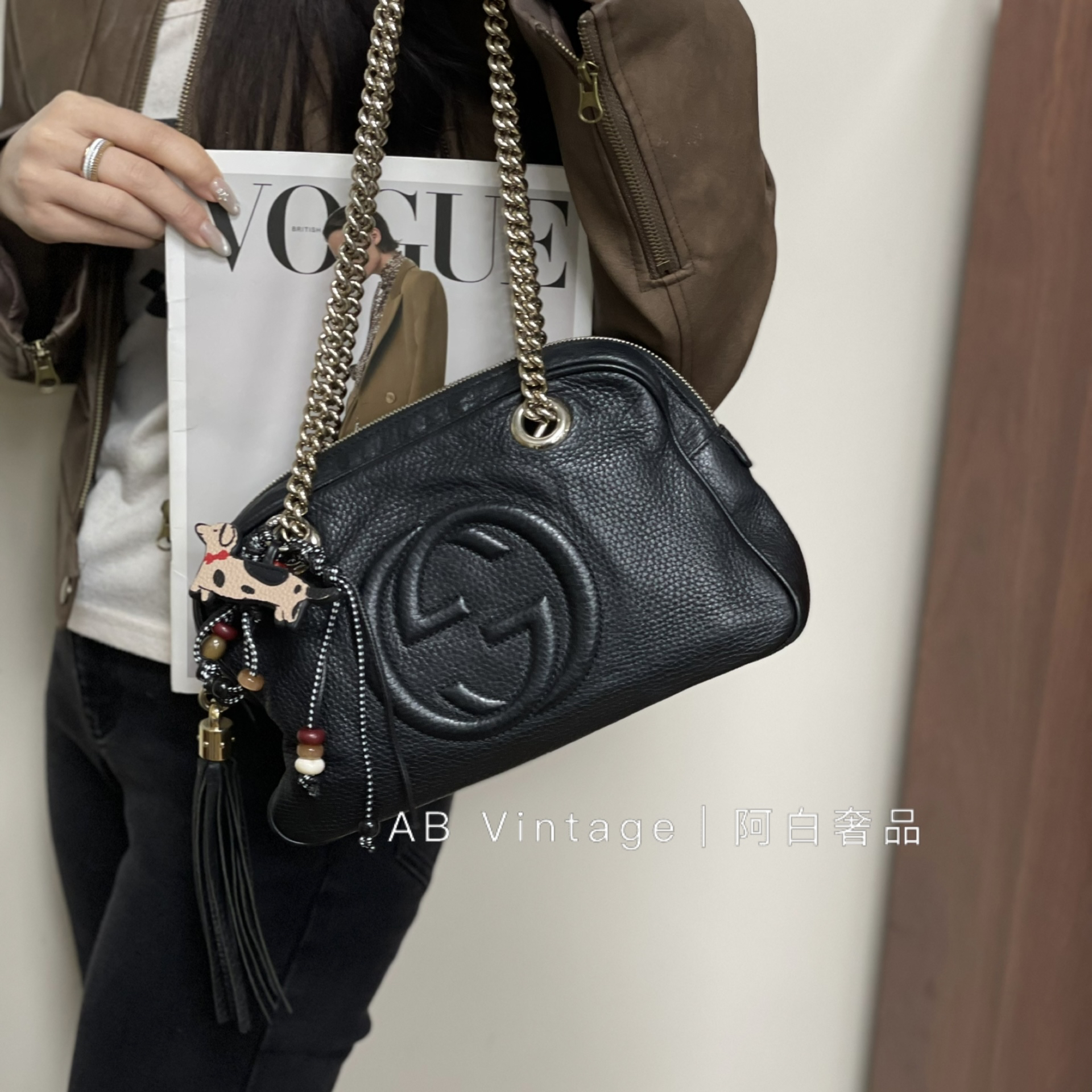 95新 GUCCI/古驰 阿白奢品/古驰 小号soho波士顿单肩包