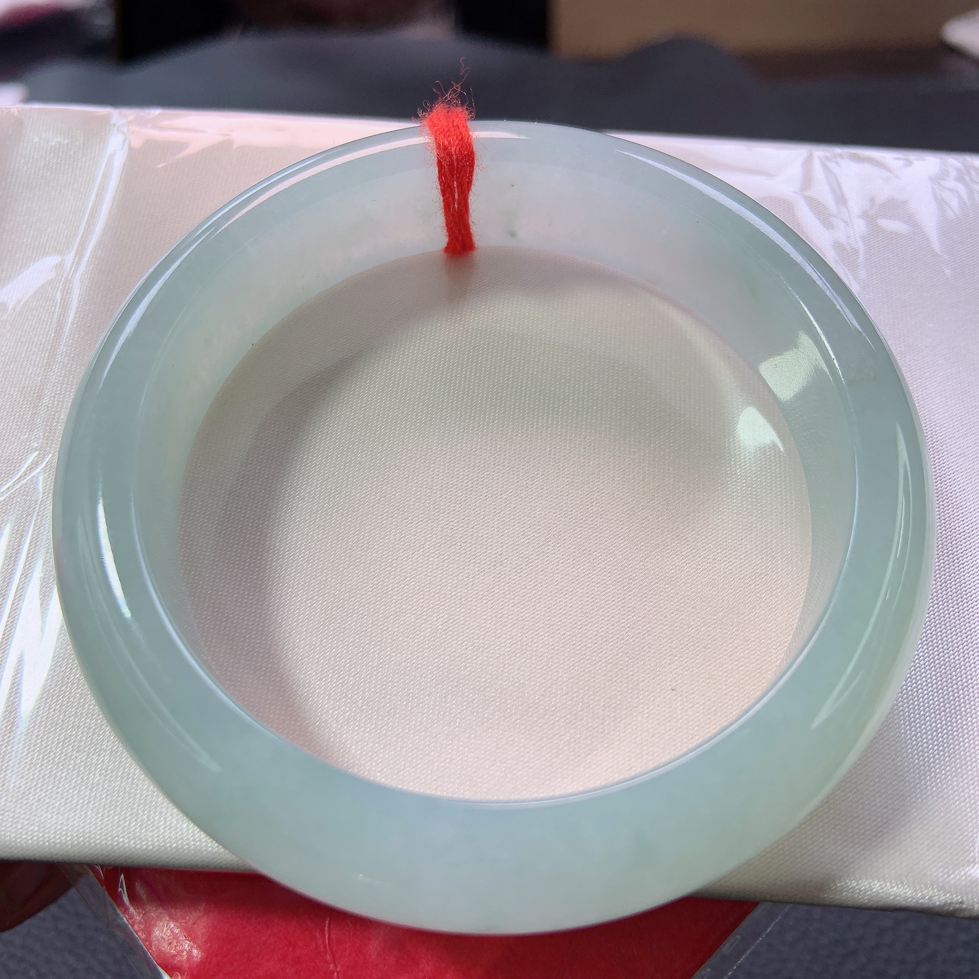 1358号缅甸天然A货翡翠55-56圈口蓝水糯冰正圈手镯