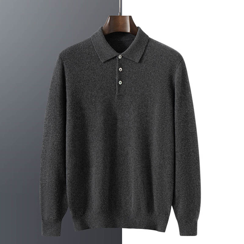  康赛妮纱线小山羊绒男士100%纯山羊绒POLO领中厚打底毛衣针织衫