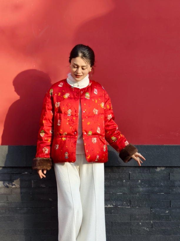 小财神新年中式国风羽绒服水貂皮草冬季新款白鹅绒服外套