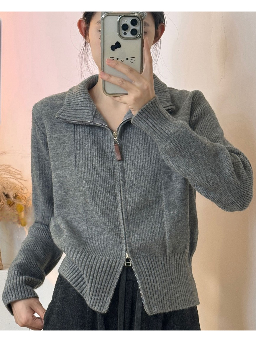 慵懒风时尚感拉链针织衫外套女2025秋冬百搭复古短款毛衣上衣ins