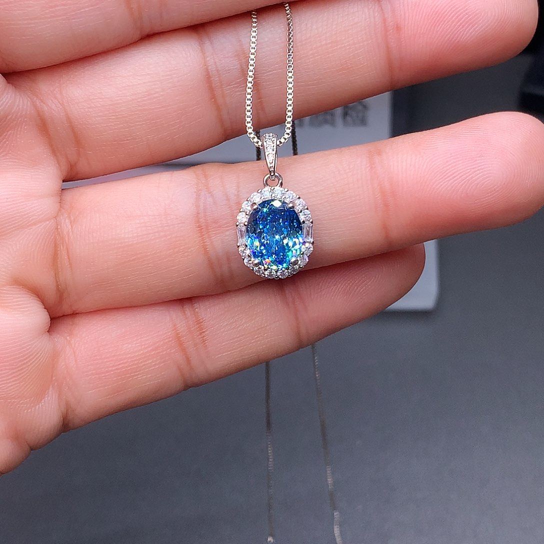 银S925镶嵌海蓝宝石颈饰