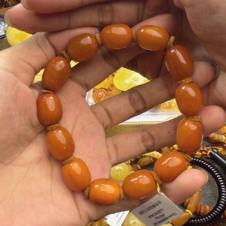 蜜蜡珠宝奇石未镶嵌蜜蜡枣珠手串12m