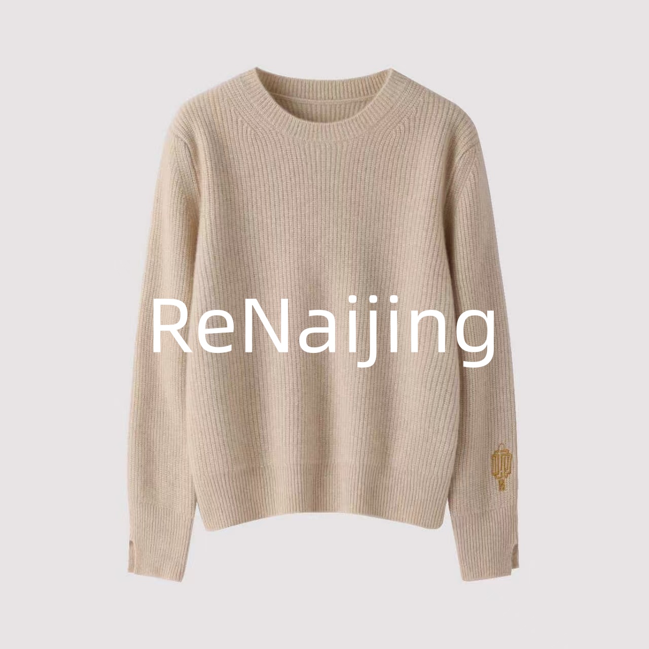 RENAIJING2025新款【事事如意】圆领袖口开叉刺绣加厚套头羊绒衫