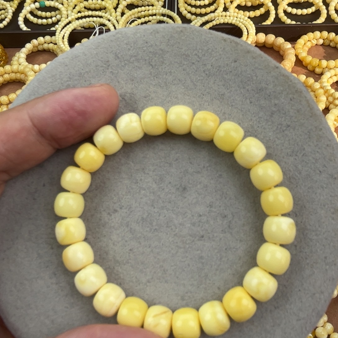 蜜蜡未镶嵌手串纯天然俄料奶白花9*8腕口16+