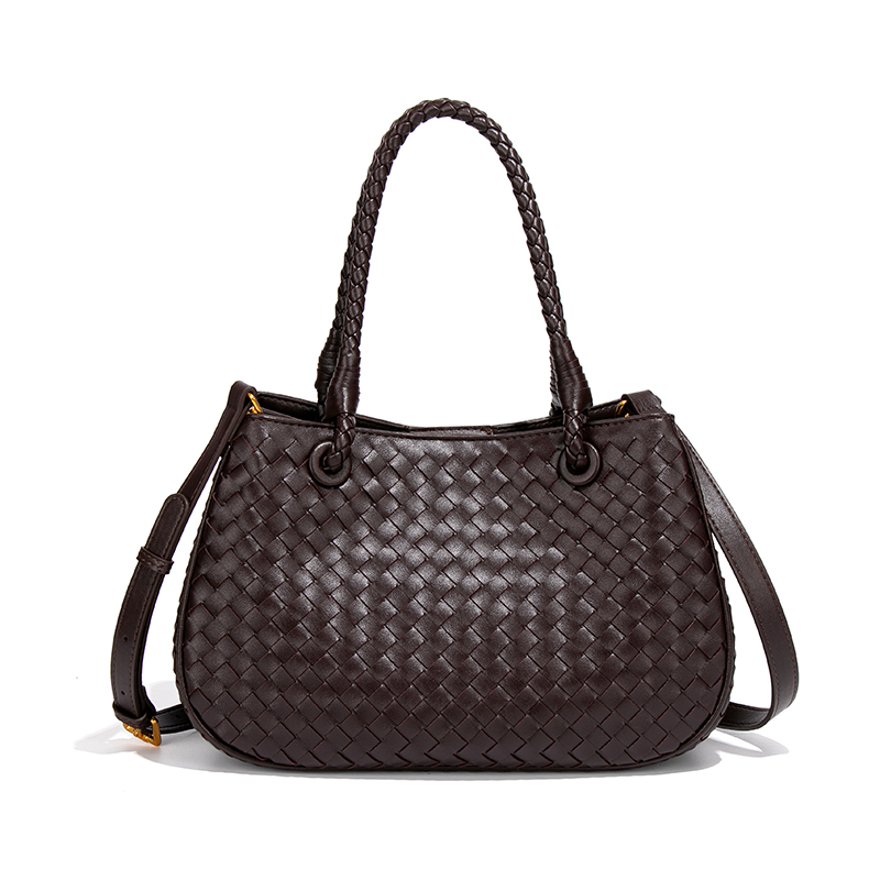 【高定】编织包通勤百搭单肩包简约老钱风手提菜篮子包B2833-巧克力