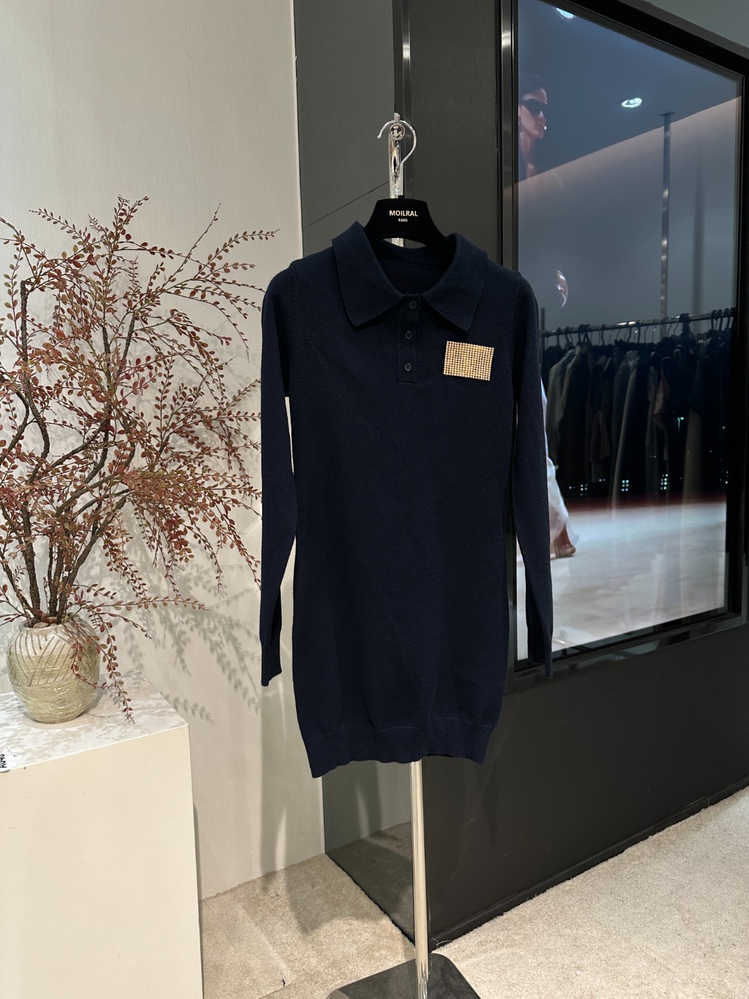 针织时尚女士翻领气质长袖连衣裙077