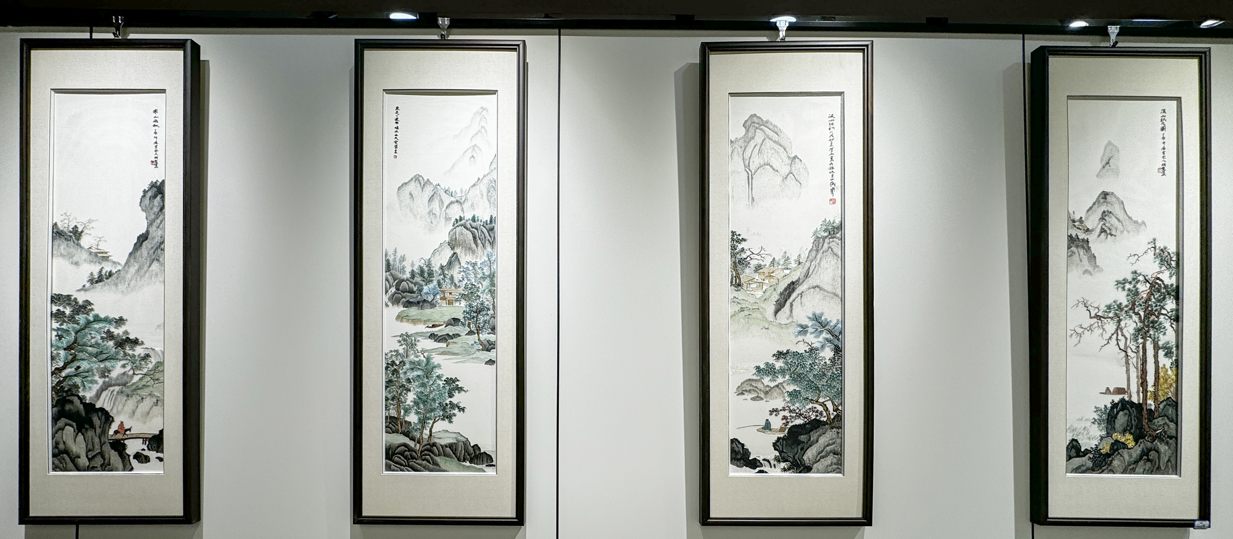 【山水四联屏】纯手工刺绣苏绣精品玄关客厅单页画芯30*100cm