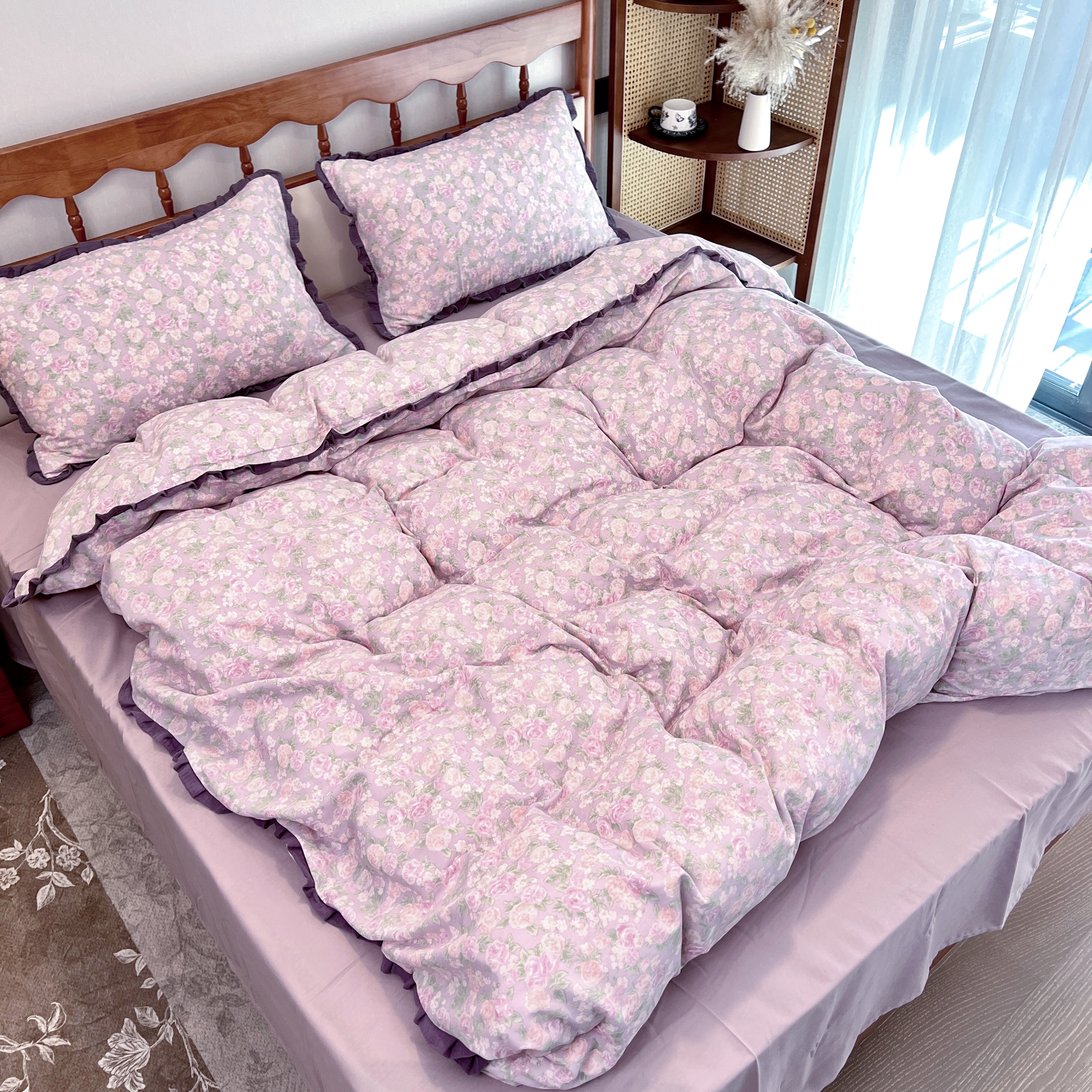 【晴美】全棉法式花边款双层纱四件套-晚香玉