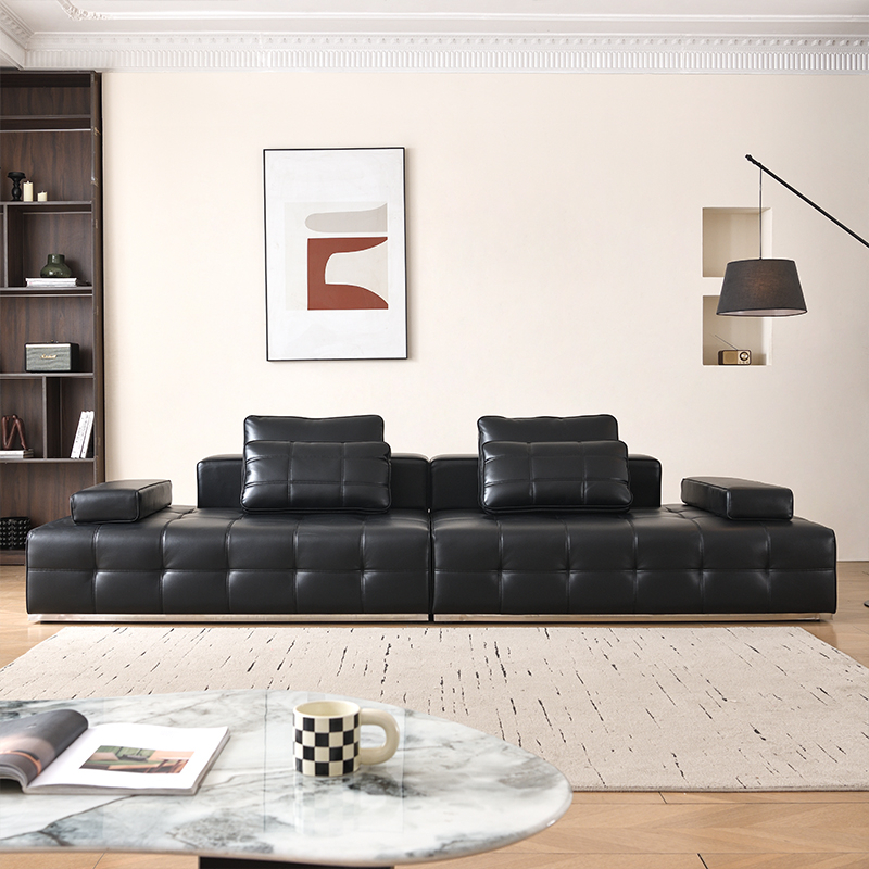 博泰劳伦斯直排真皮沙发意式极简客厅别墅大户型大平层皮艺沙发