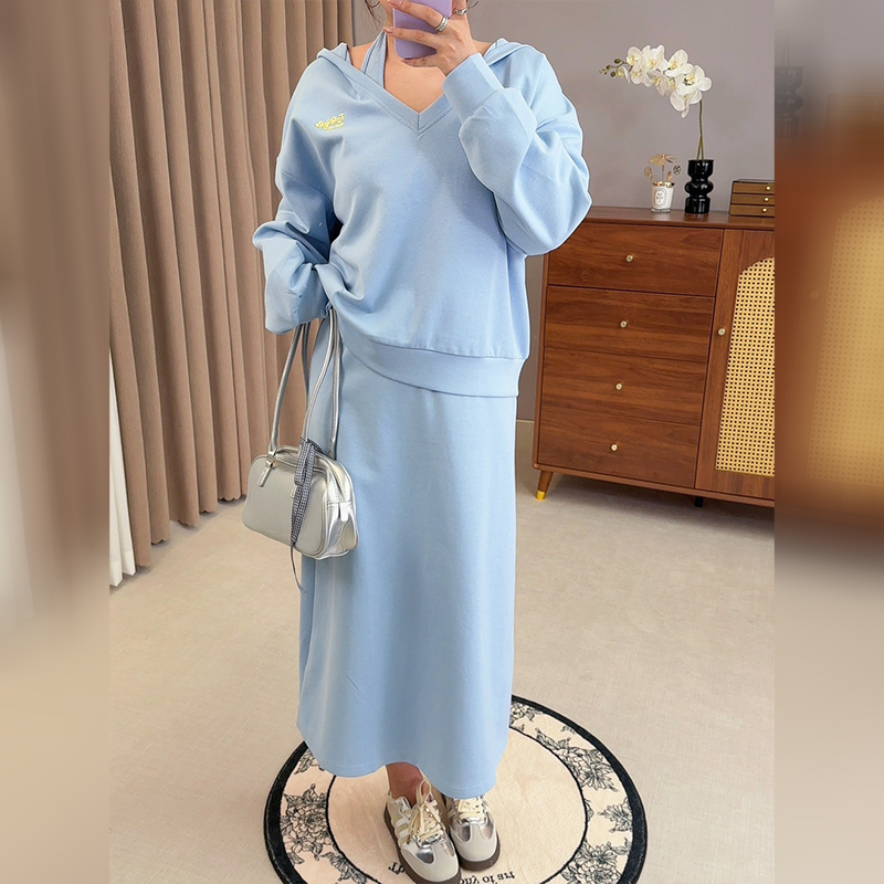 【霏霏专属】秋季新款20年连帽休闲卫衣+挂脖吊带连衣裙-9031AB