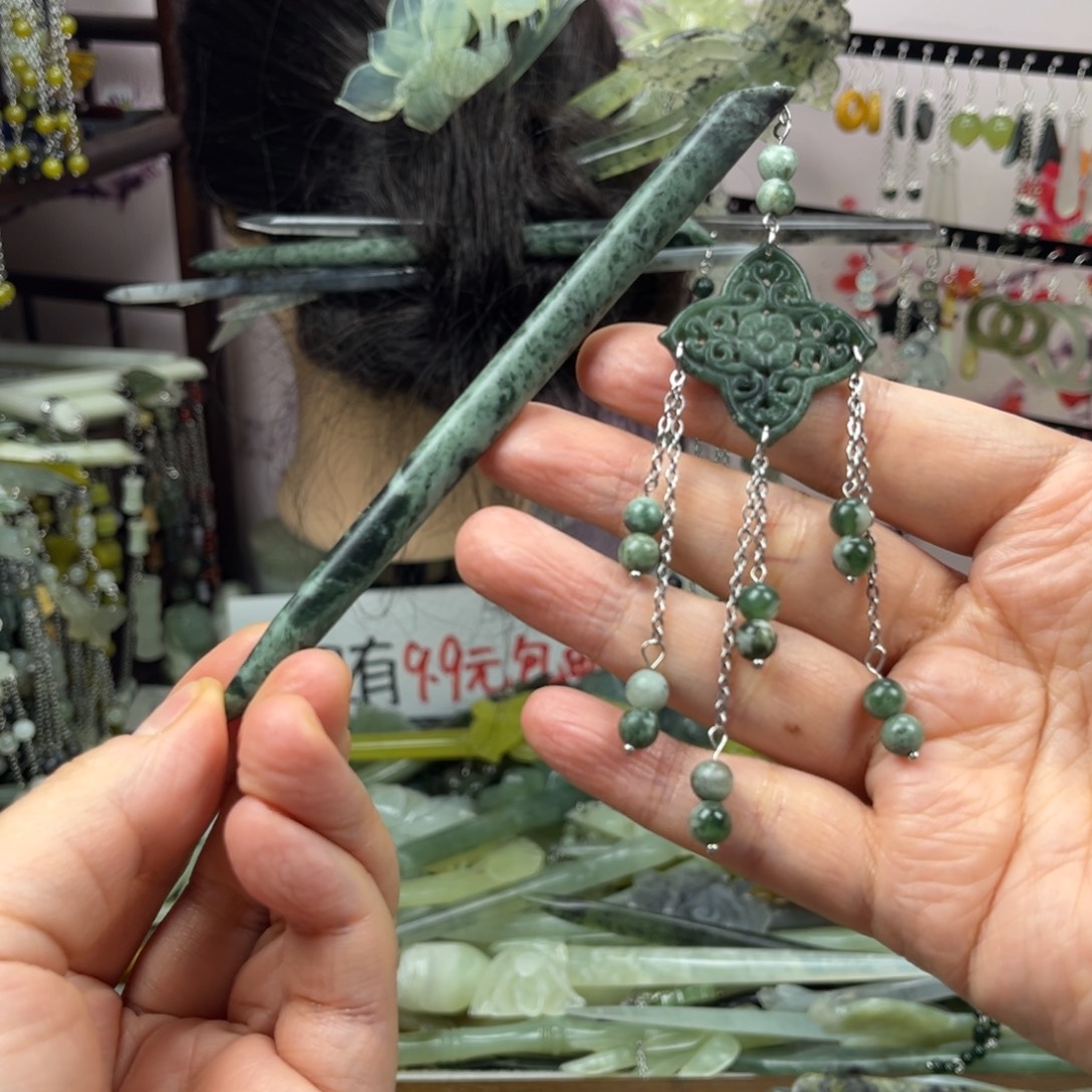 岫玉未镶嵌发饰长度13.5厘米左右