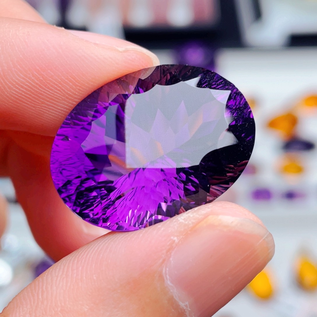 水晶珠宝半成品未镶嵌天然保真紫水晶椭圆型