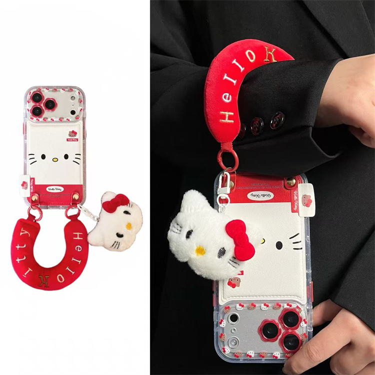 花朵镜头皮纹红色Kitty表情适用iPhone17pro手机壳16promax手提15