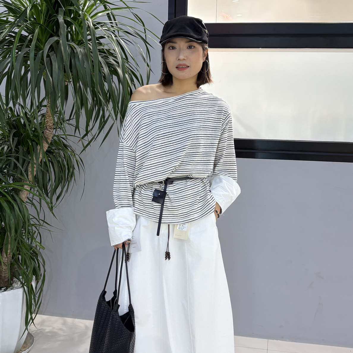 韩版2025年秋新款时尚百搭宽松显瘦条纹长袖T恤女潮休闲上衣ins潮