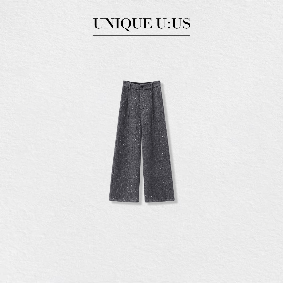 【林雪雪】极简从绒新款气质高腰灰色亮片基础遮肉休闲裤2510559