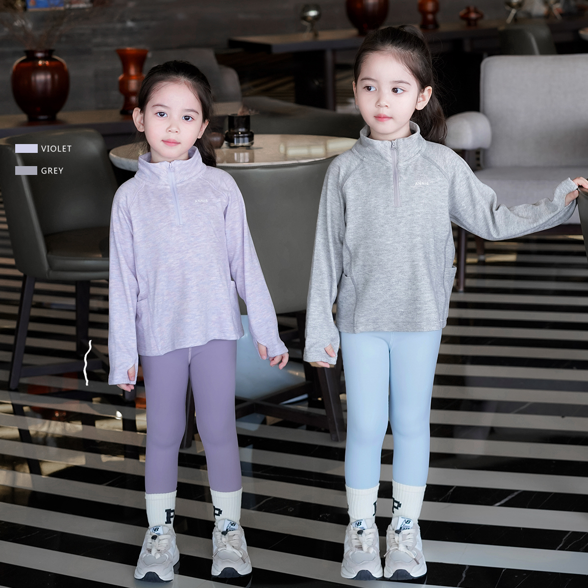 AnnieGirl秋季新款休闲卫衣软糯女童立领运动绒衫百搭2025秋款