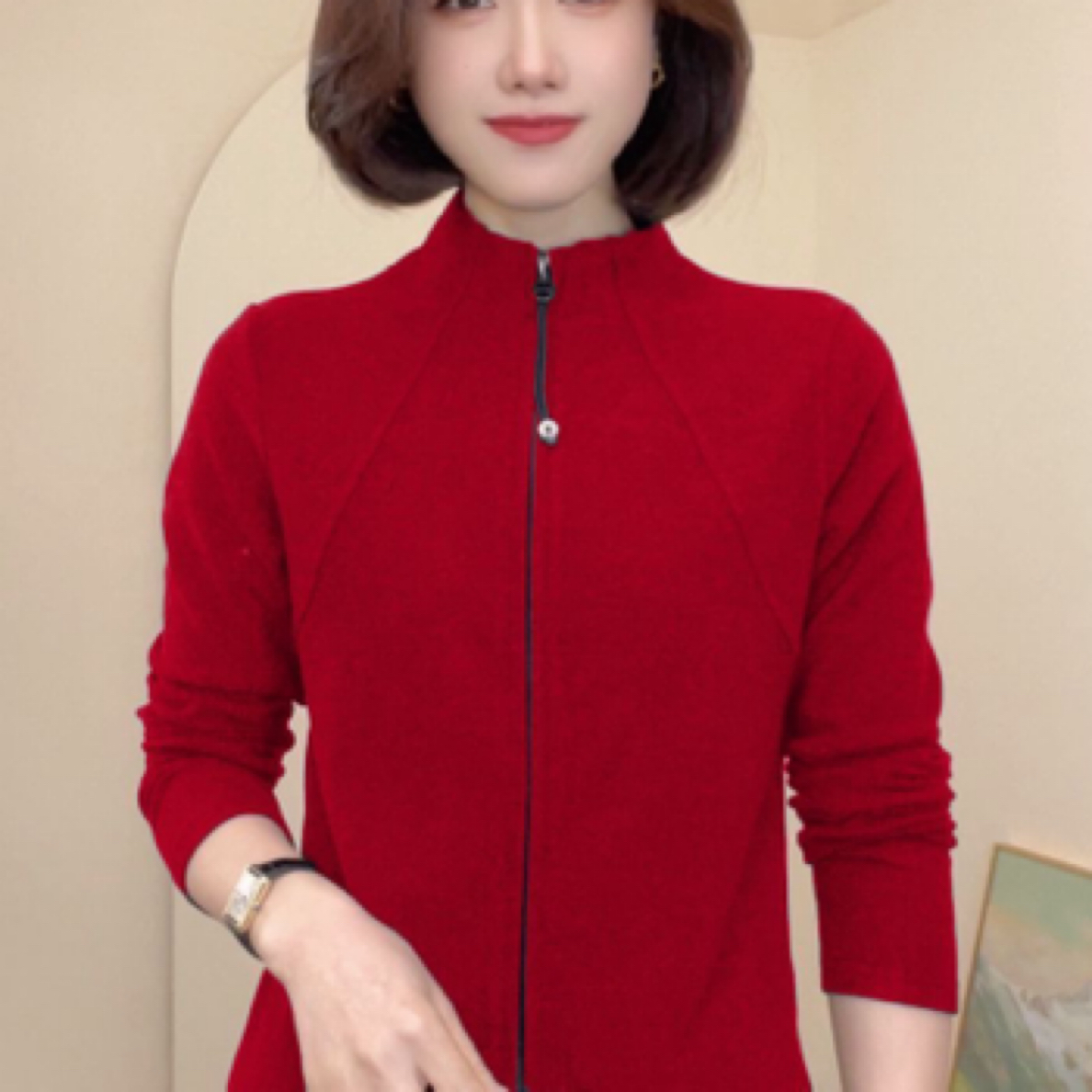 2025秋冬新款高级设计纯色拉链开衫百搭显瘦双面德绒保暖长袖上衣