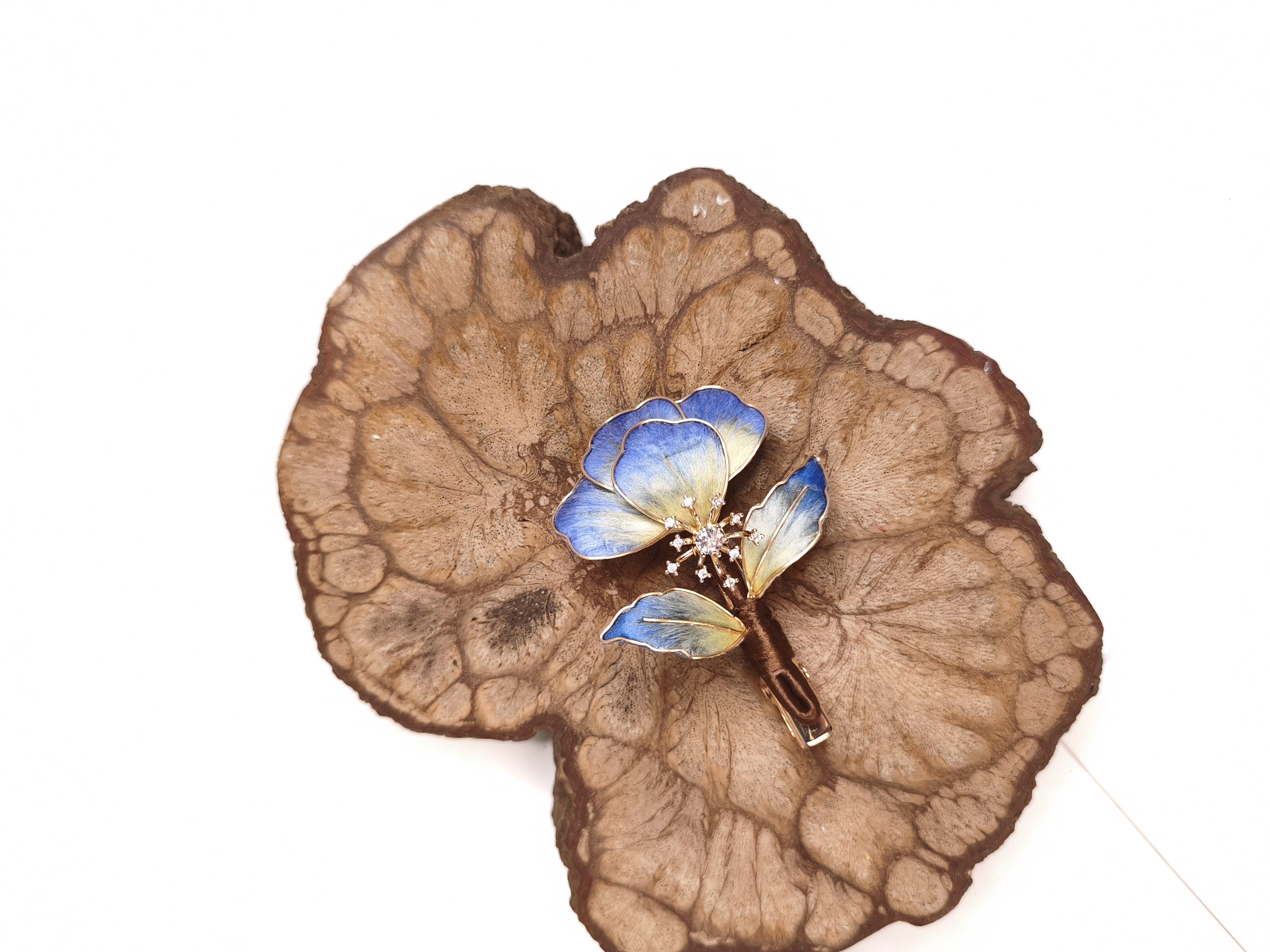 掐丝绒花千里江山色牡丹发夹