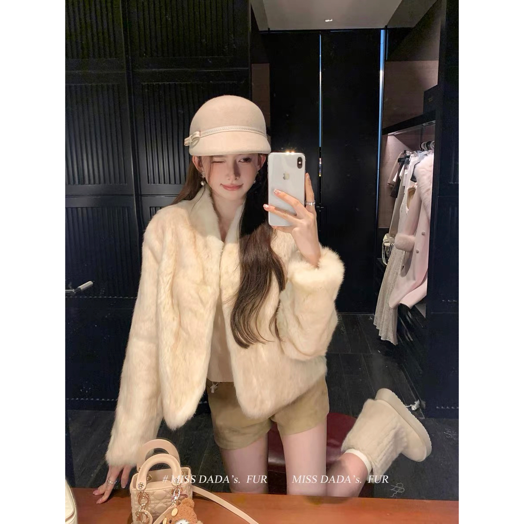 肖恩中古兔 2025秋冬中古感兔毛100兔毛外套