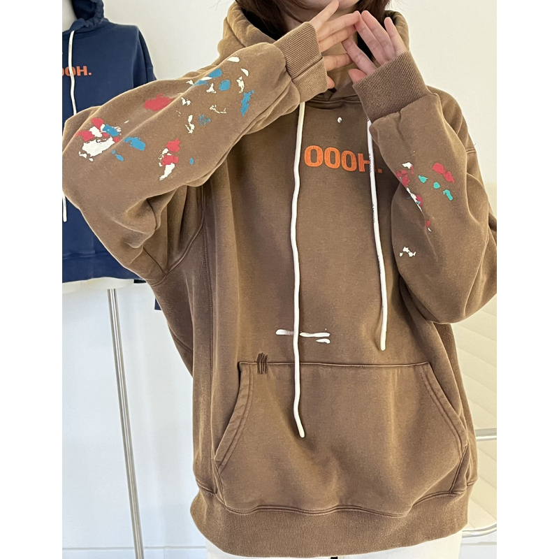 007【冬季新款】字母OOOH袖子喷漆重工砂洗加绒连帽卫衣（245003）