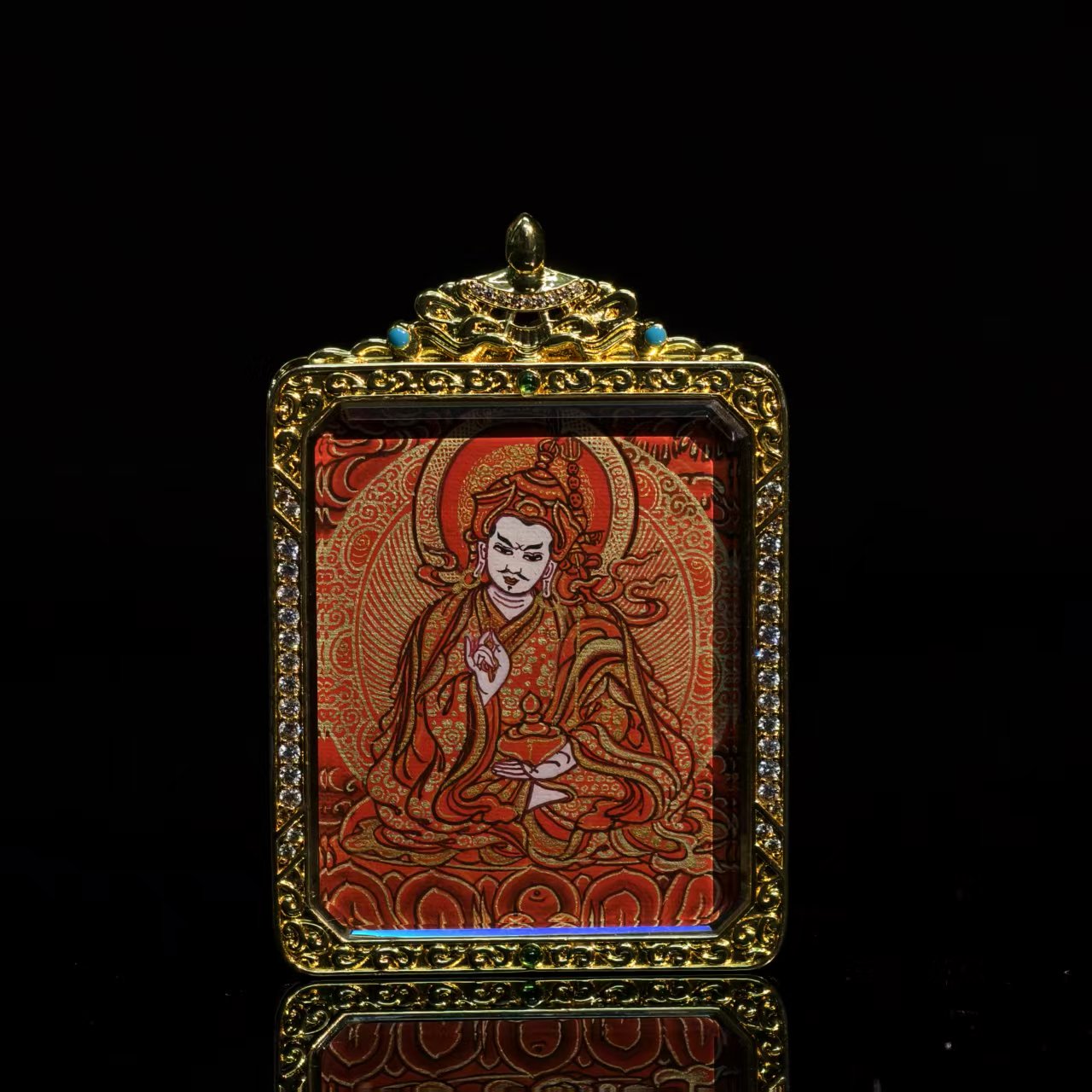 【赤红双莲】唐卡颈饰莲花生造型多样性发一TK-JS0261