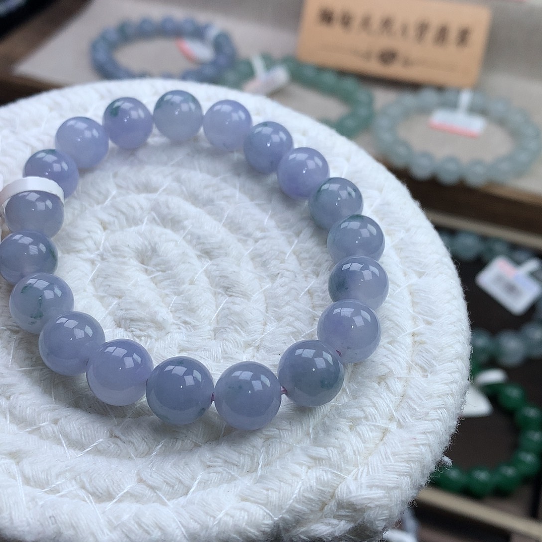 翡翠未镶嵌手链冰深紫飘花阳绿。漏