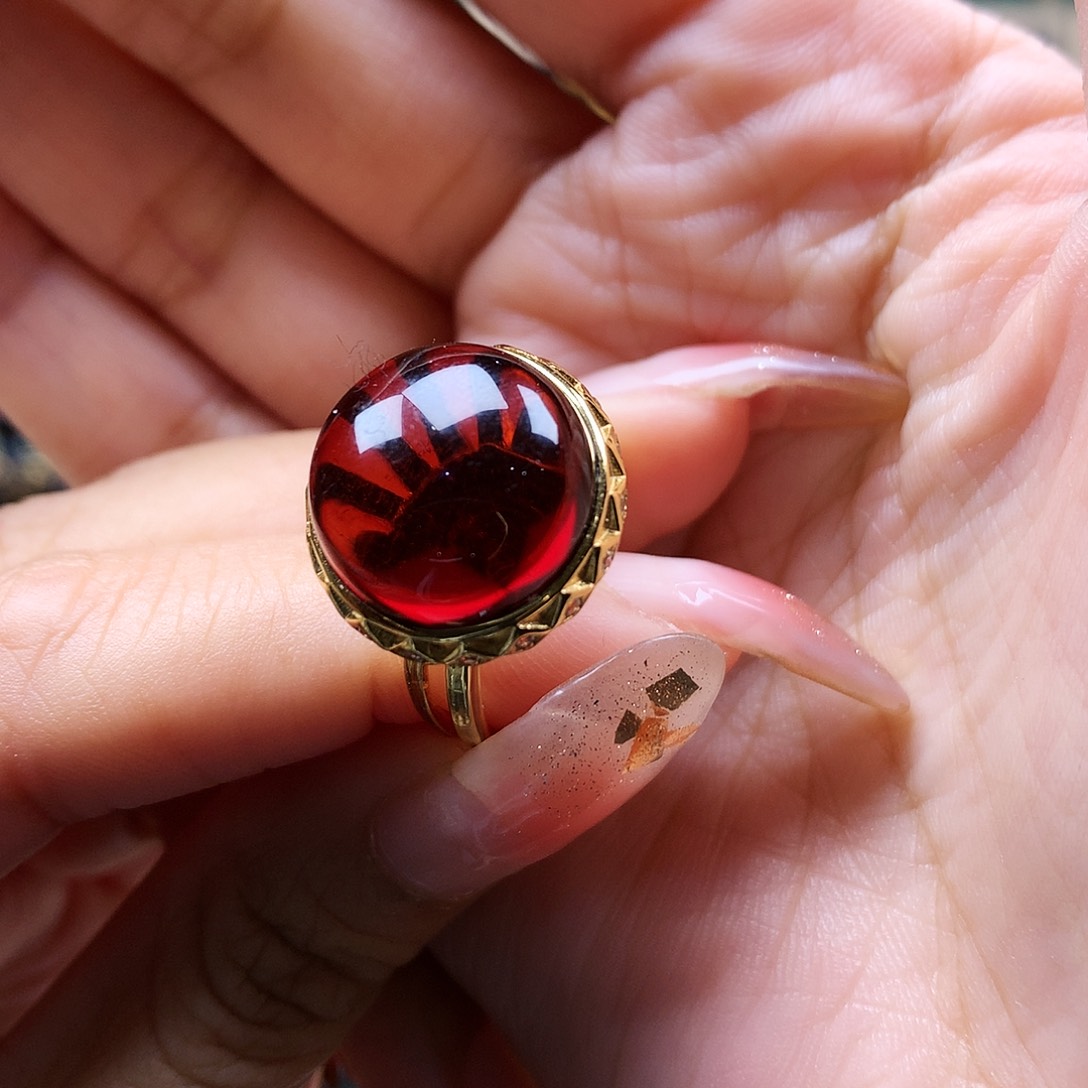 血珀戒指银S925镶嵌戒指