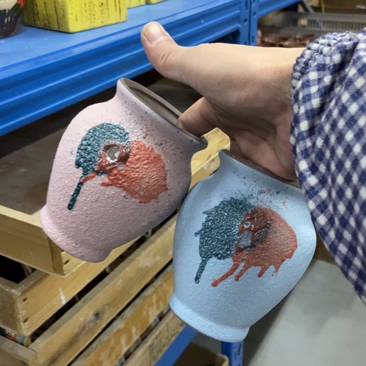 陶瓷花盆单场满9.9发8*12粉蓝