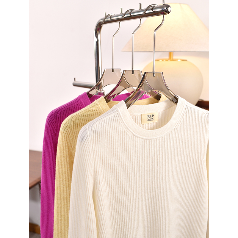 匠心羊绒 马鞍肩坑条26支圆领针织长袖羊绒衫