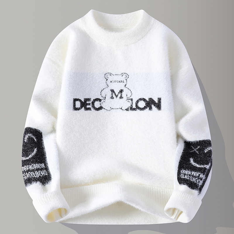 【高品质】2025秋冬季时尚圆领卡通印花毛衣男士舒适百搭针织衫5714